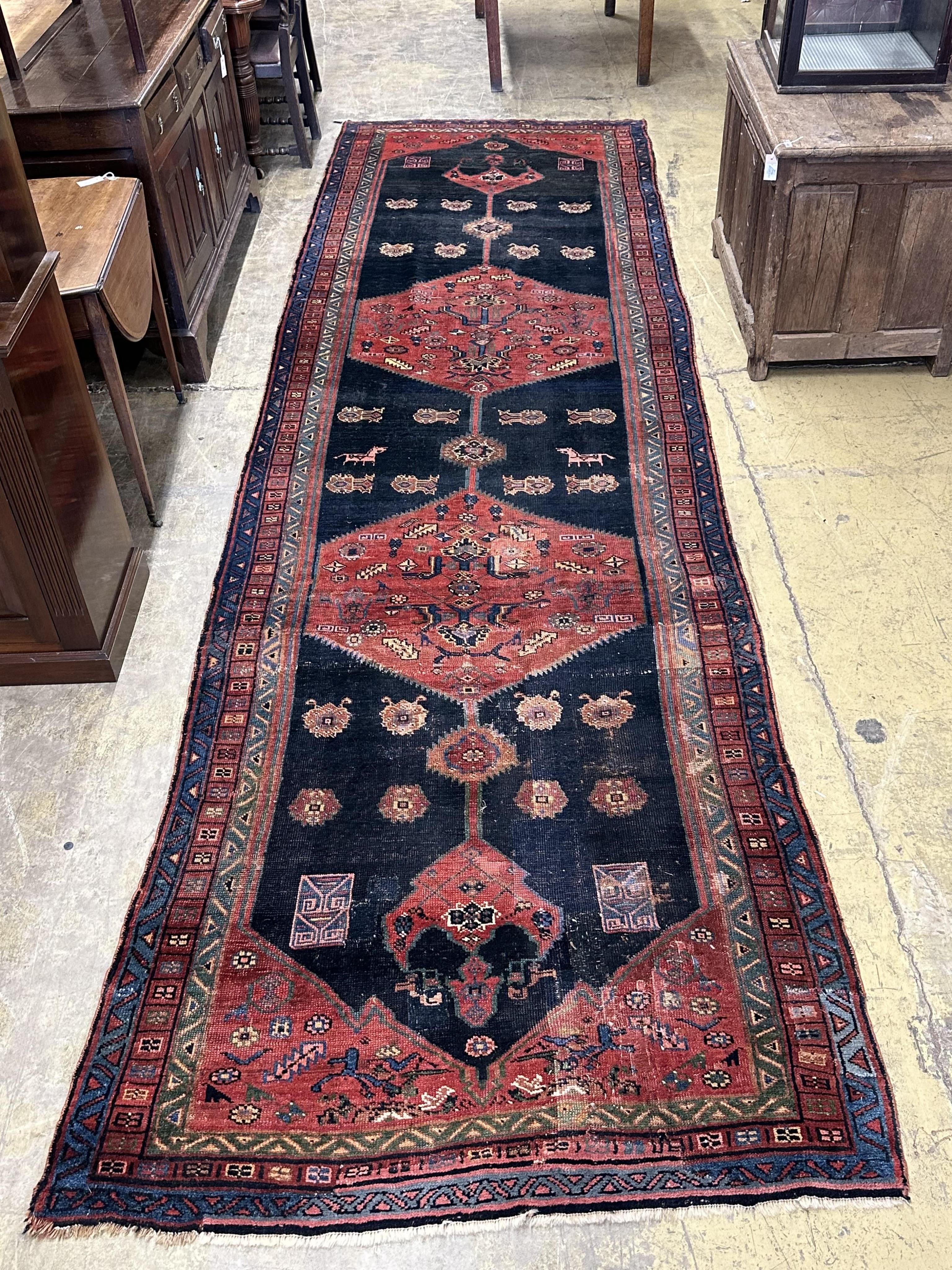 A Sarab blue ground hall carpet, 520 x 148cm. Condition - fair